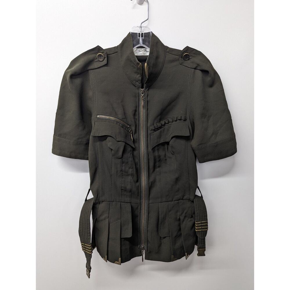 Byron Lars Beauty Mark Women's Military Jacket Shirt Zip Up Short Sleeves Size 4